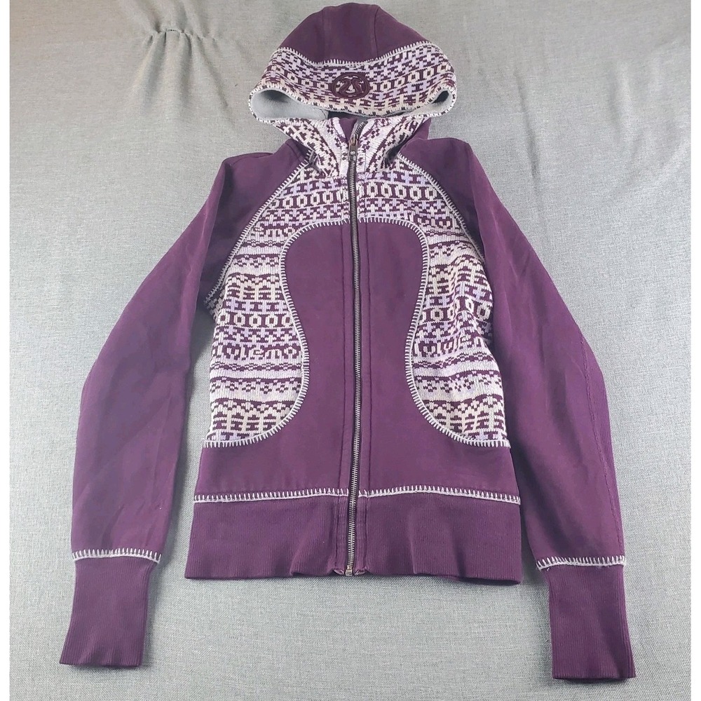 Lululemon Scuba Hoodie Size 2 SPECIAL EDITION Jacket Plum Purple Fair Isle Knit
